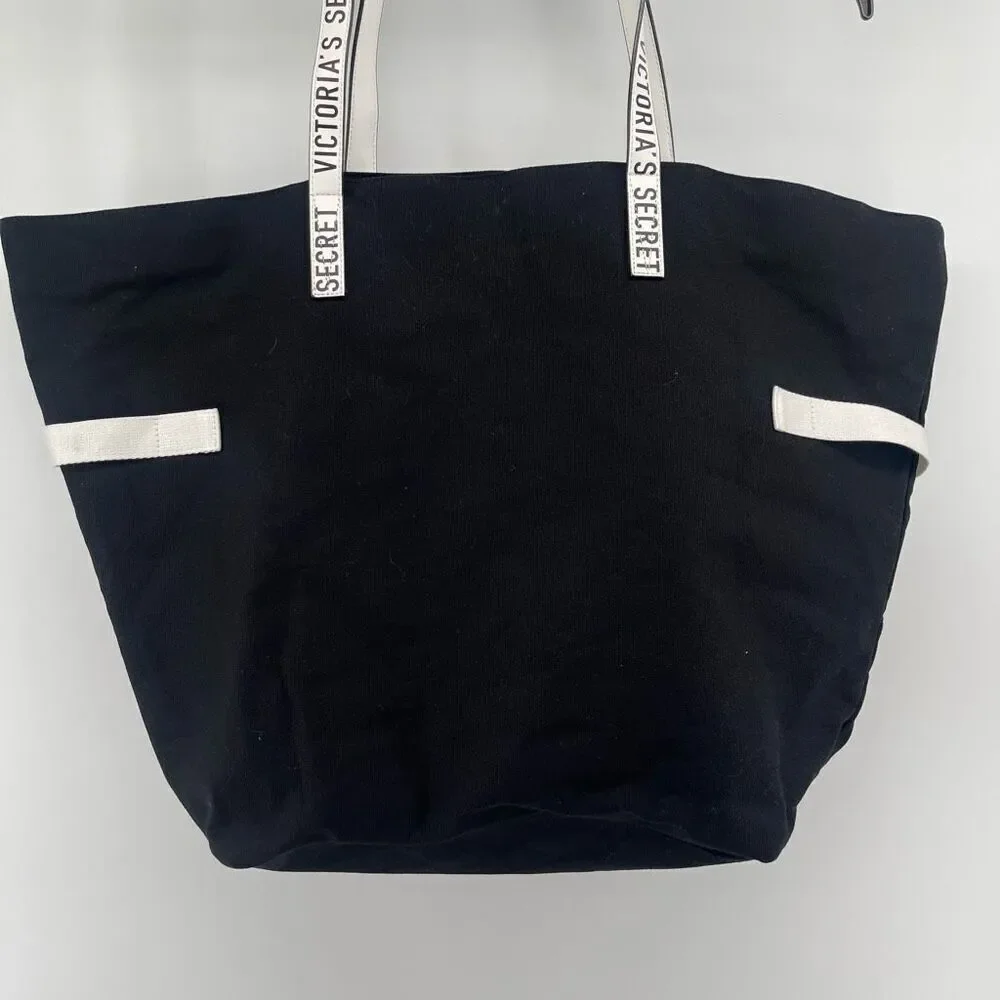 Victoria’s Secret Large Tote Bag Black White Canvas Logo 2018 Collectible - Picture 11 of 17